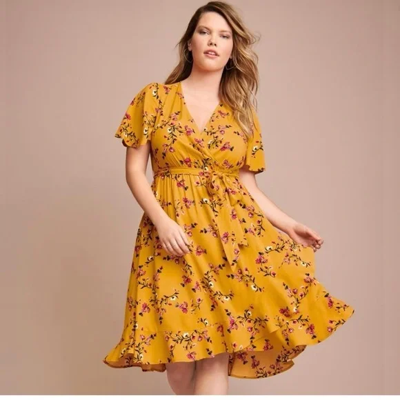 torrid | Dresses | Torrid Mini Challis Dark Yellow Floral Wrap Knee Length Dress Womens 2x | Poshmark torrid | Dresses | Torrid Mini Challis Dark Yellow Floral Wrap Knee Length Dress Womens 2x | Poshmark